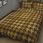 Brown And Tan Houndstooth Pattern Print Quilt Bed Set
