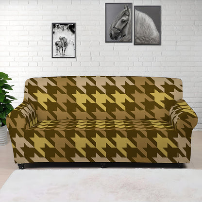 Brown And Tan Houndstooth Pattern Print Sofa Cover