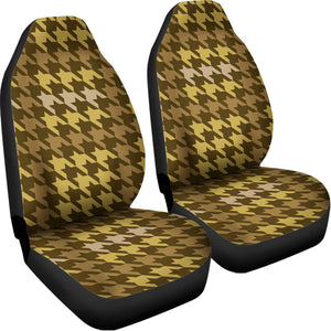 Brown And Tan Houndstooth Pattern Print Universal Fit Car Seat Covers