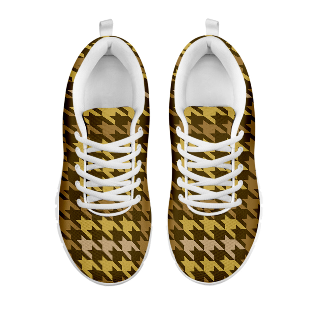 Brown And Tan Houndstooth Pattern Print White Sneakers