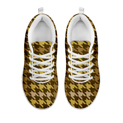 Brown And Tan Houndstooth Pattern Print White Sneakers