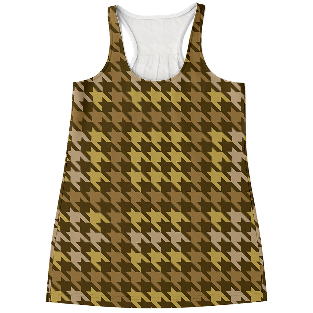 Brown And Tan Houndstooth Pattern Print Women's Racerback Tank Top