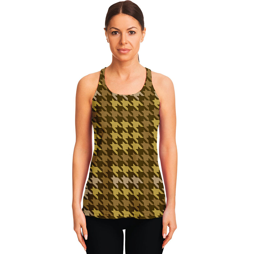 Brown And Tan Houndstooth Pattern Print Women's Racerback Tank Top