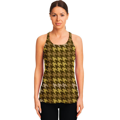 Brown And Tan Houndstooth Pattern Print Women's Racerback Tank Top