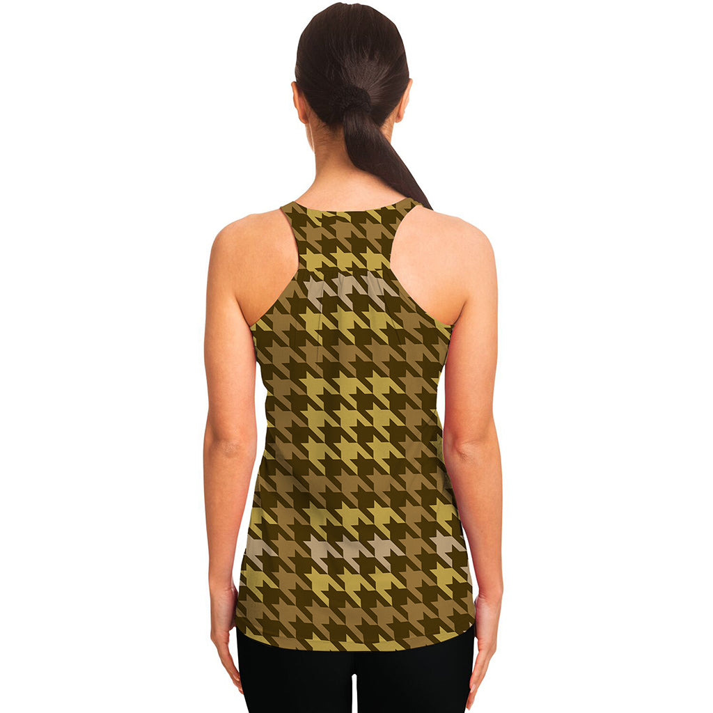 Brown And Tan Houndstooth Pattern Print Women's Racerback Tank Top