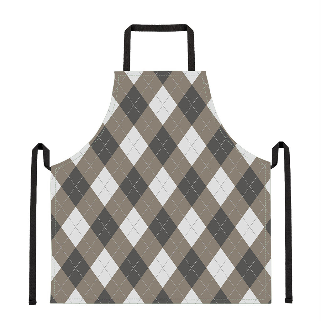 Brown And White Argyle Pattern Print Apron