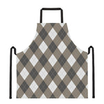 Brown And White Argyle Pattern Print Apron