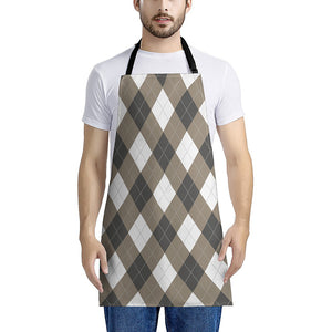 Brown And White Argyle Pattern Print Apron