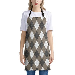 Brown And White Argyle Pattern Print Apron