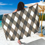 Brown And White Argyle Pattern Print Beach Sarong Wrap