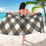 Brown And White Argyle Pattern Print Beach Sarong Wrap