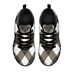 Brown And White Argyle Pattern Print Black Sneakers