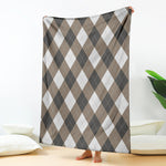 Brown And White Argyle Pattern Print Blanket