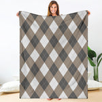 Brown And White Argyle Pattern Print Blanket