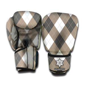 Brown And White Argyle Pattern Print Boxing Gloves