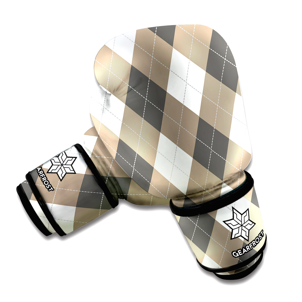 Brown And White Argyle Pattern Print Boxing Gloves