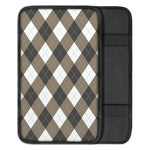 Brown And White Argyle Pattern Print Car Center Console Cover