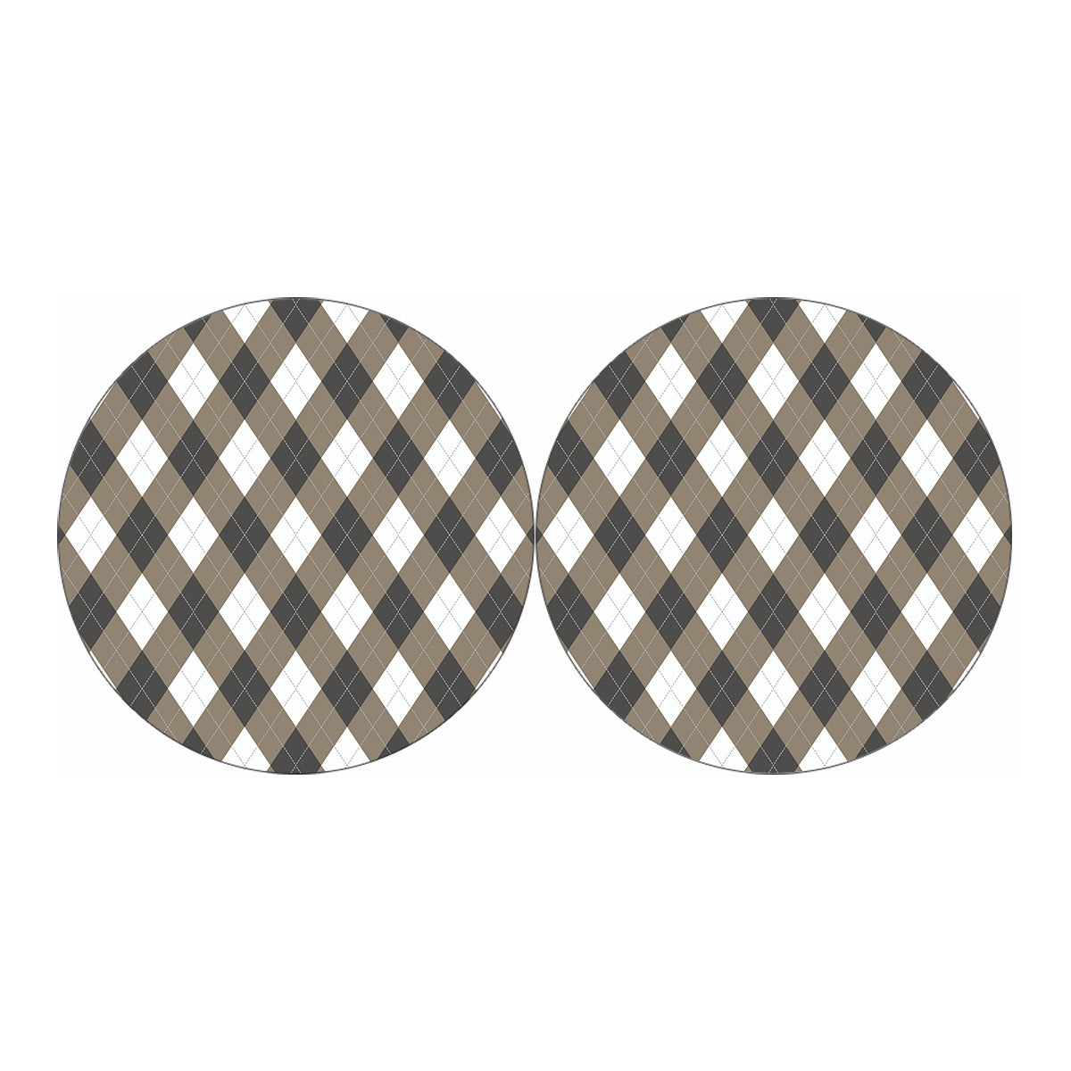 Brown And White Argyle Pattern Print Car Coasters