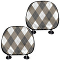 Brown And White Argyle Pattern Print Car Headrest Covers