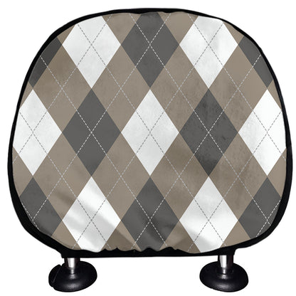 Brown And White Argyle Pattern Print Car Headrest Covers