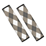 Brown And White Argyle Pattern Print Car Seat Belt Covers