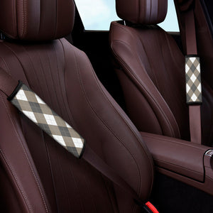 Brown And White Argyle Pattern Print Car Seat Belt Covers