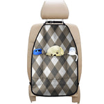Brown And White Argyle Pattern Print Car Seat Organizers