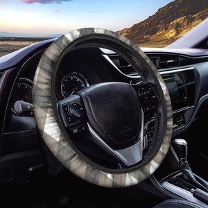 Brown And White Argyle Pattern Print Car Steering Wheel Cover