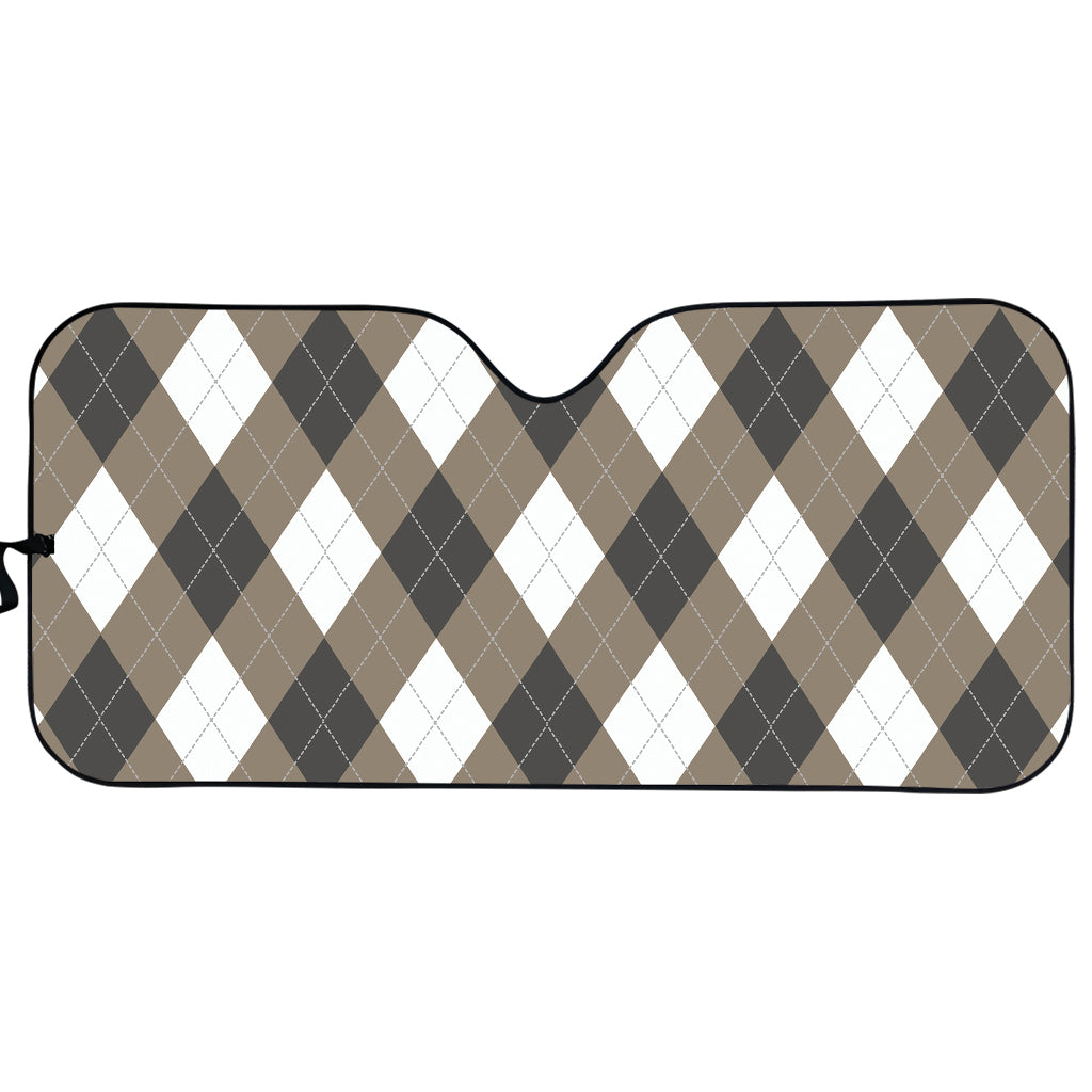 Brown And White Argyle Pattern Print Car Sun Shade