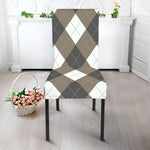 Brown And White Argyle Pattern Print Dining Chair Slipcover