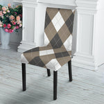 Brown And White Argyle Pattern Print Dining Chair Slipcover