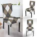 Brown And White Argyle Pattern Print Dining Chair Slipcover