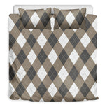 Brown And White Argyle Pattern Print Duvet Cover Bedding Set