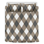 Brown And White Argyle Pattern Print Duvet Cover Bedding Set