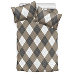 Brown And White Argyle Pattern Print Duvet Cover Bedding Set