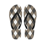 Brown And White Argyle Pattern Print Flip Flops