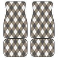 Brown And White Argyle Pattern Print Front and Back Car Floor Mats
