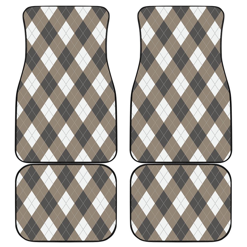 Brown And White Argyle Pattern Print Front and Back Car Floor Mats
