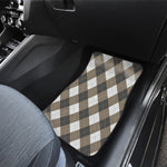 Brown And White Argyle Pattern Print Front and Back Car Floor Mats