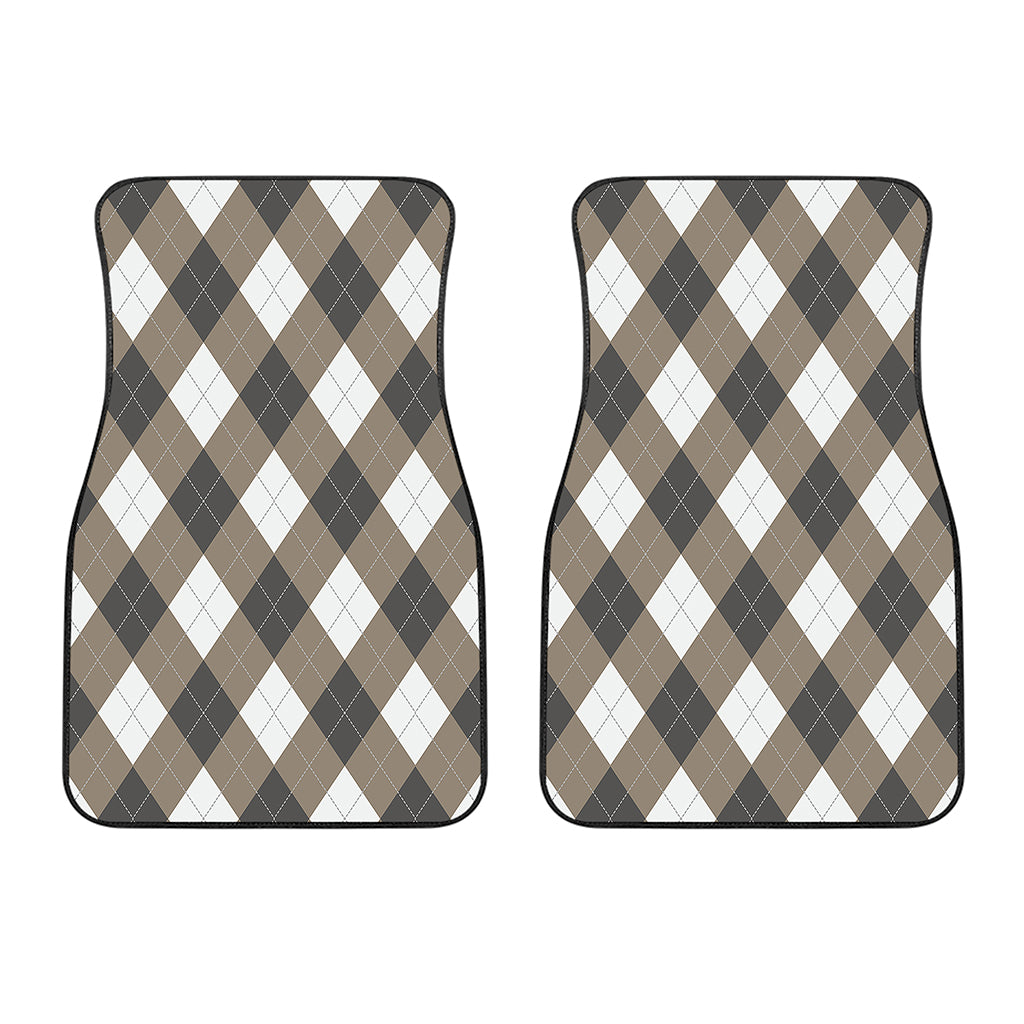 Brown And White Argyle Pattern Print Front Car Floor Mats