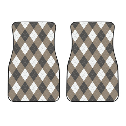 Brown And White Argyle Pattern Print Front Car Floor Mats