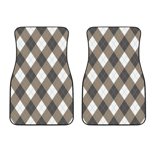 Brown And White Argyle Pattern Print Front Car Floor Mats