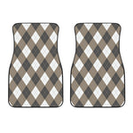 Brown And White Argyle Pattern Print Front Car Floor Mats