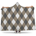 Brown And White Argyle Pattern Print Hooded Blanket