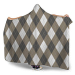 Brown And White Argyle Pattern Print Hooded Blanket