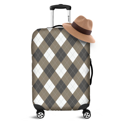 Brown And White Argyle Pattern Print Luggage Cover