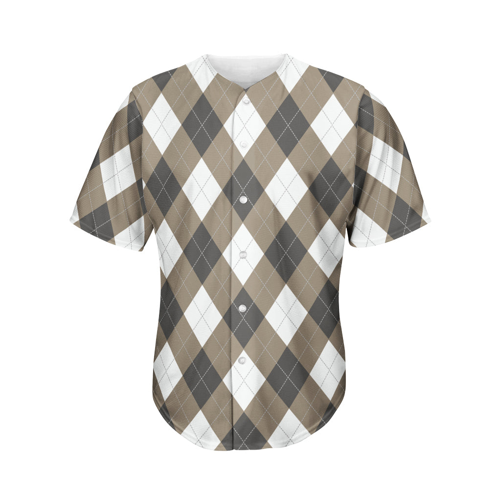 Brown And White Argyle Pattern Print Men's Baseball Jersey