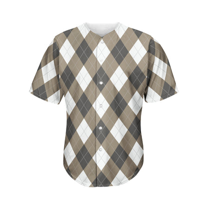 Brown And White Argyle Pattern Print Men's Baseball Jersey