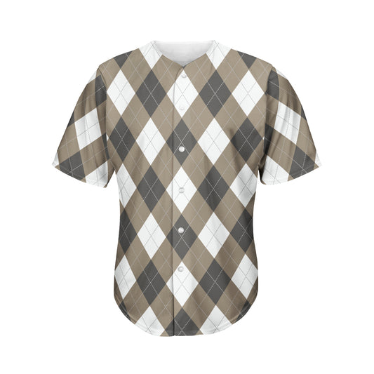 Brown And White Argyle Pattern Print Men's Baseball Jersey