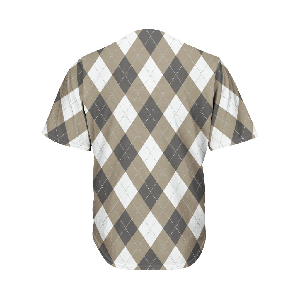 Brown And White Argyle Pattern Print Men's Baseball Jersey